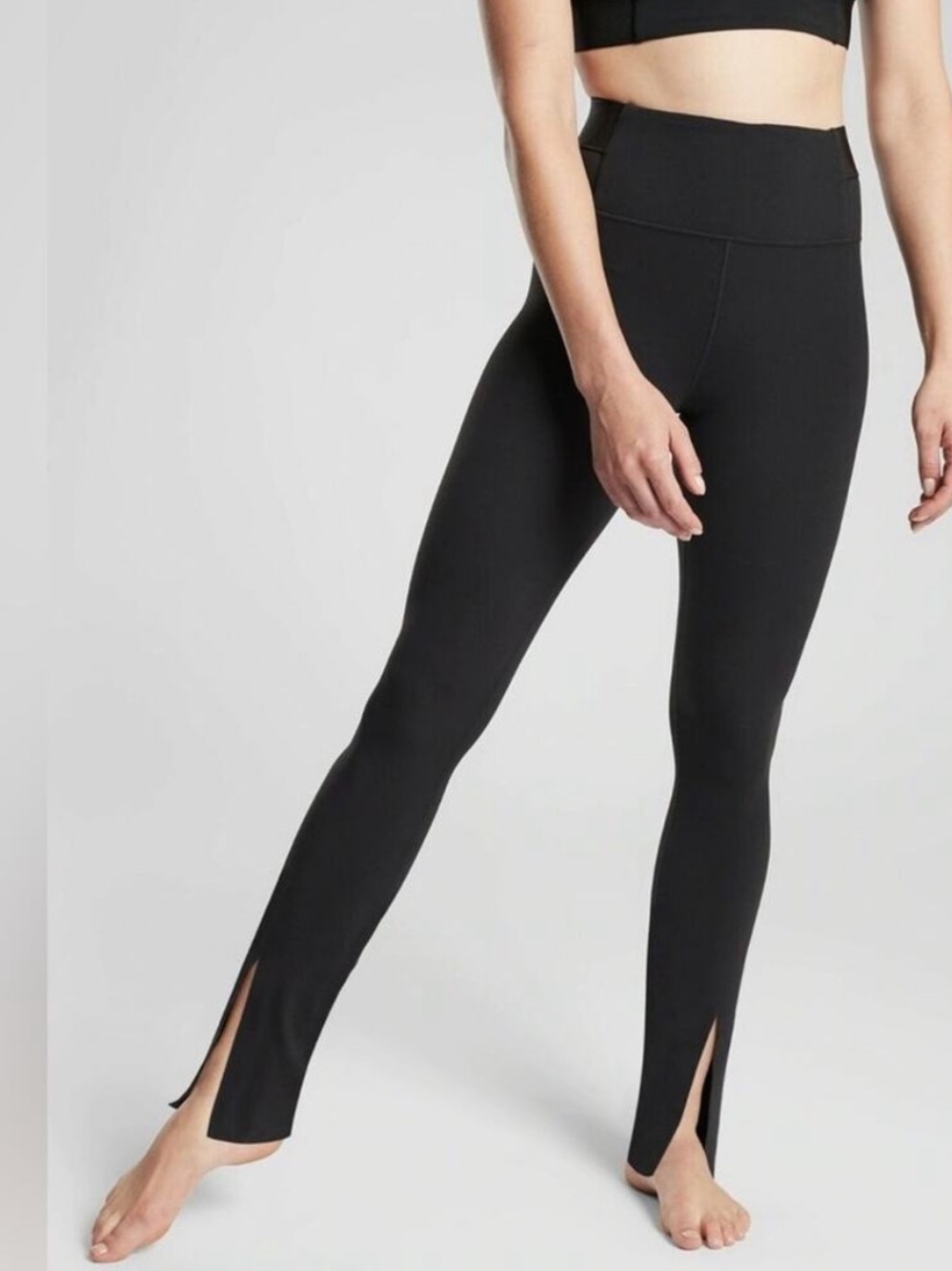 Athleta XL Small Aura Powervita Split Leg High Rise Black Stretch Pants Yoga